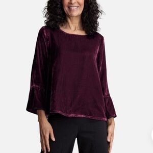 Habitat Clothes To Live In Gray Crushed Velvet Flounce Sleeve Top M
